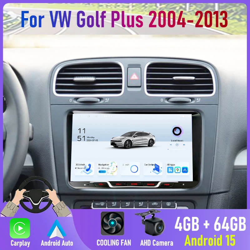 

9'' For VW Golf Plus 2004-2013 Car Radio Carplay Car Accessories BT Android 15 Auto GPS Navi Reversing Image Stereo Google Map