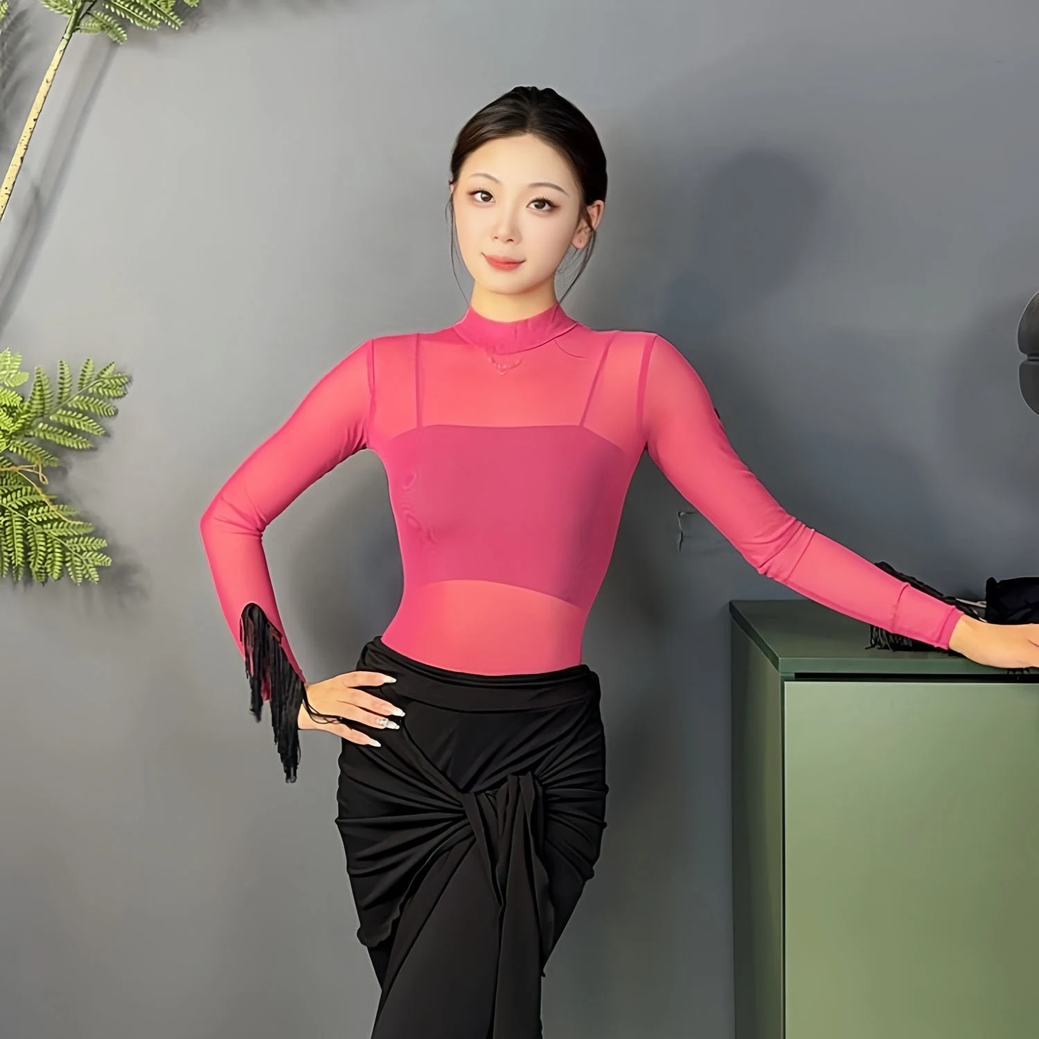 Nappa maniche lunghe maglia top da ballo latino abbigliamento da prestazione per donna rumba samba costume da ballo da sala pratica usura BL16775