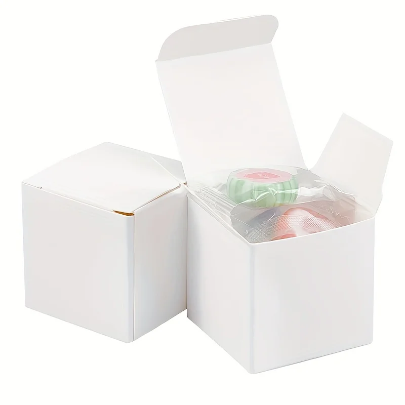 1set/50pcs Mini White Paper Gift Box with Lid, Soap Box Collapsible Cardboard Holiday Small Jewelry Candy Box