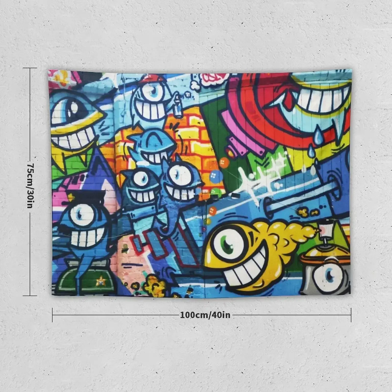 Graffiti Urban colorful graffiti city wall comical cartoon fishes with big eyes doing graffitis Tapestry Room Ornaments Tapestry