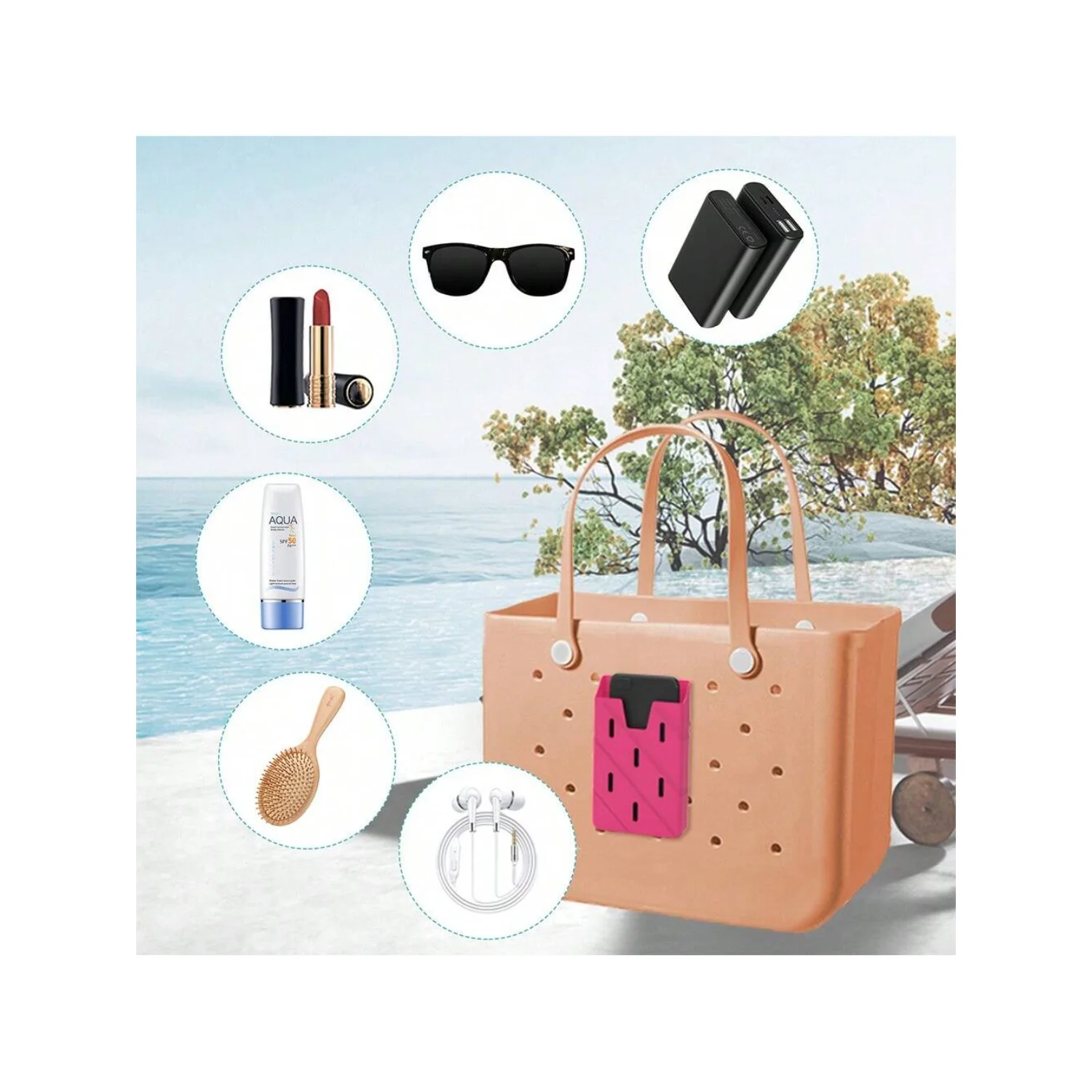 1pc Silicone Cell Phone  Bag, Beach Bag Accessory, Phone Holder, Hanging Pouch, Multipurpose Travel Organizer, Modern -Friendly