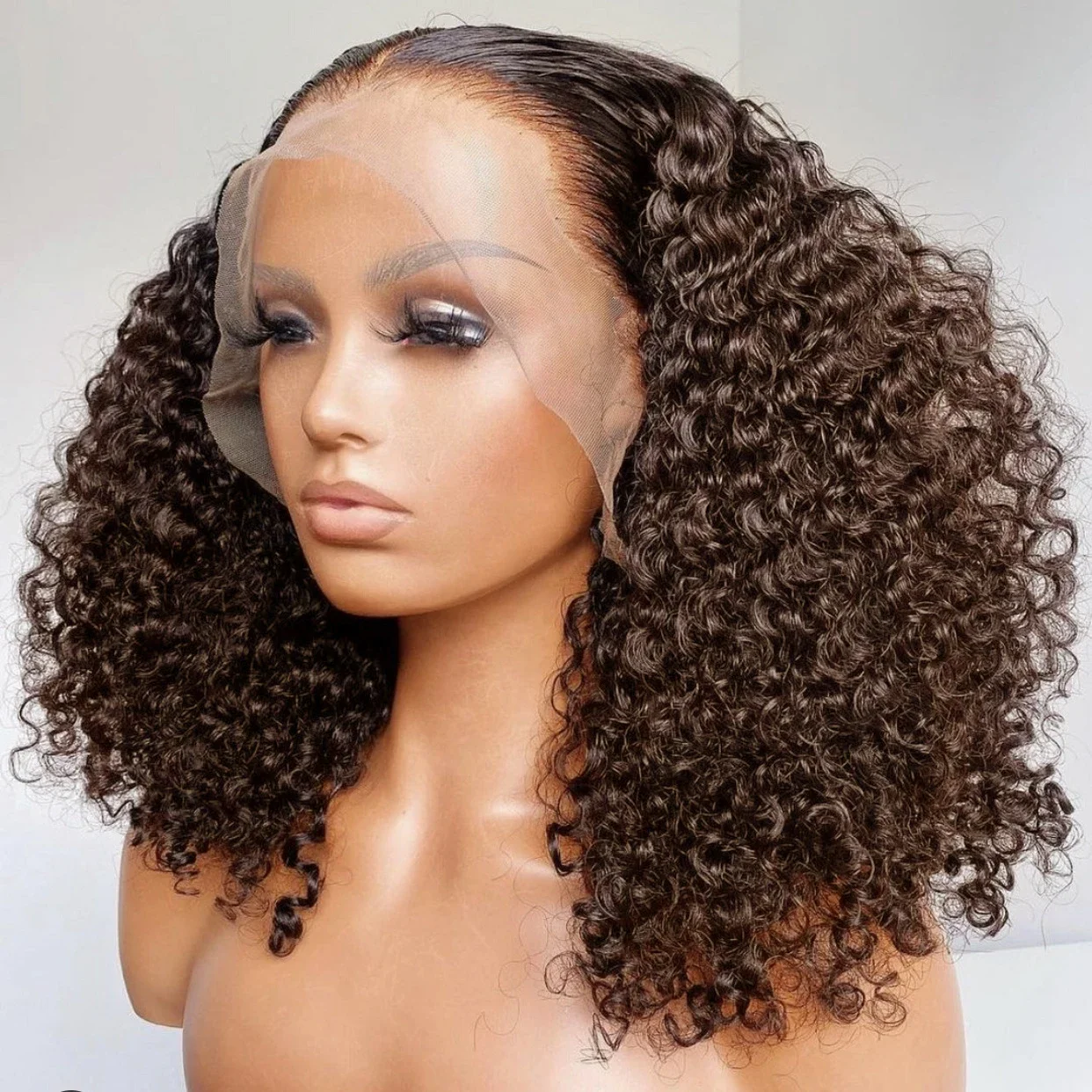 

200% #4 Chocolate Brown Curly Short Bob Wig 13x4 Bob Wigs Vietnamese Water Deep Wave Human Hair Short Wigs PrePlucked For Women