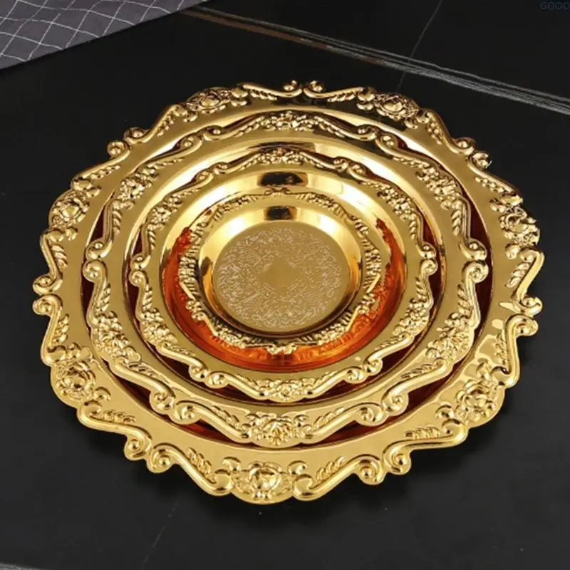 23GA Artistic Iron Serving Tray Produced as Cake Stand or Fruit Dish with Retro Floral Pattern and Stable Base