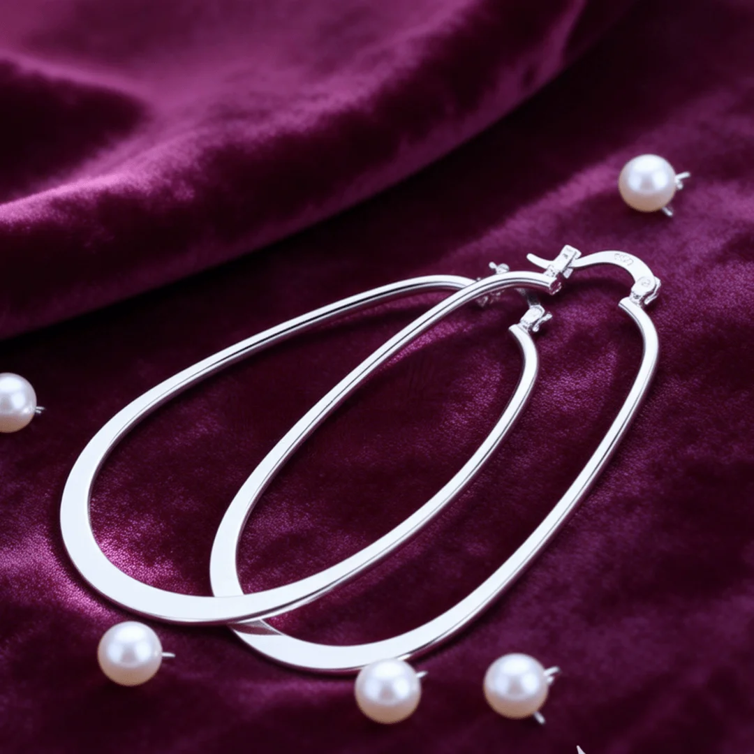 Hot charms 925 Sterling Silver flat geometry long Big hoop earring for Woman Fashion streetwear Jewelry wedding accessories Gift