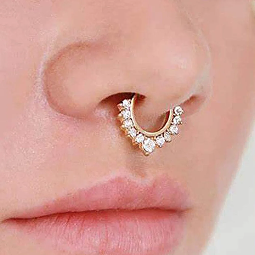 1Pc Fashion Rhinestone Fake Nose Ring Hoop  Faux Septum Piercing Ring Cheater Jewelry Faux Piercing Women Non Piercing Jewelry