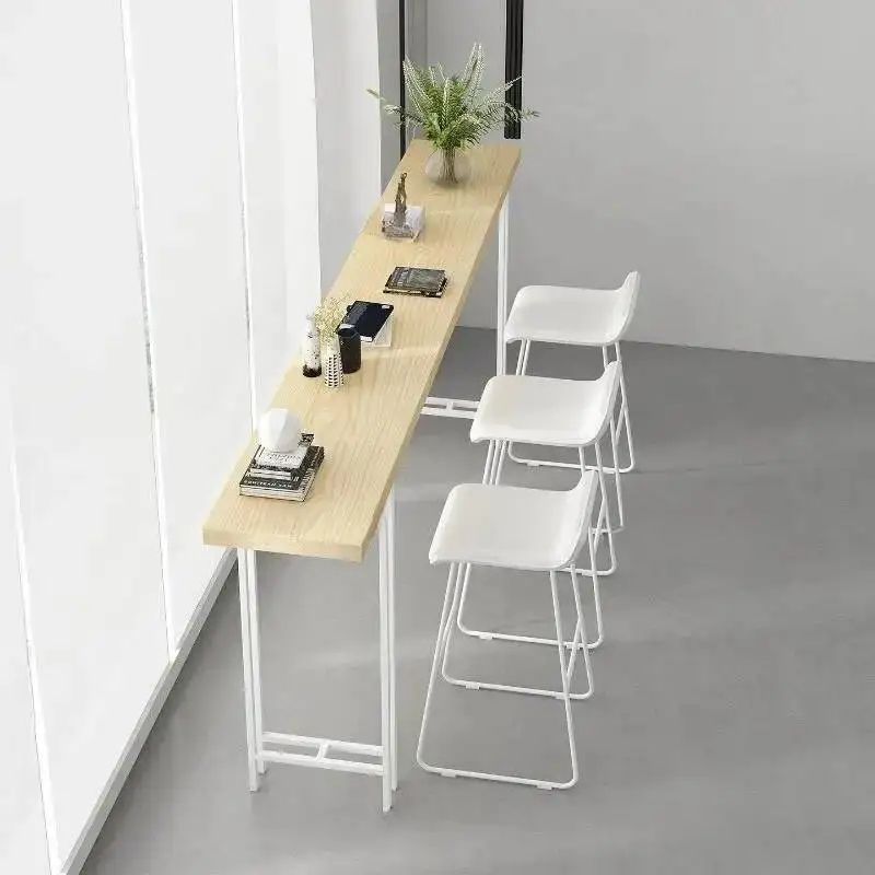 Balcony, Wall Against Wood Top Bar Table Table, for Narrow Home Long Solid High Milk Tea Shop & Bar, Commercial Use JT40