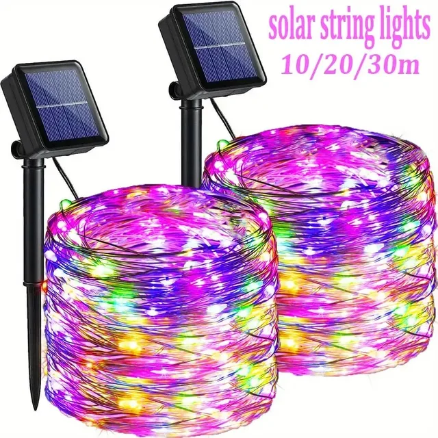 Lampki solarne ogrodowe, lampki sznurkowe z 8 trybami, wodoodporne lampki druciane na patio, podwórko, drzewa, na przyjęcie bożonarodzeniowe.