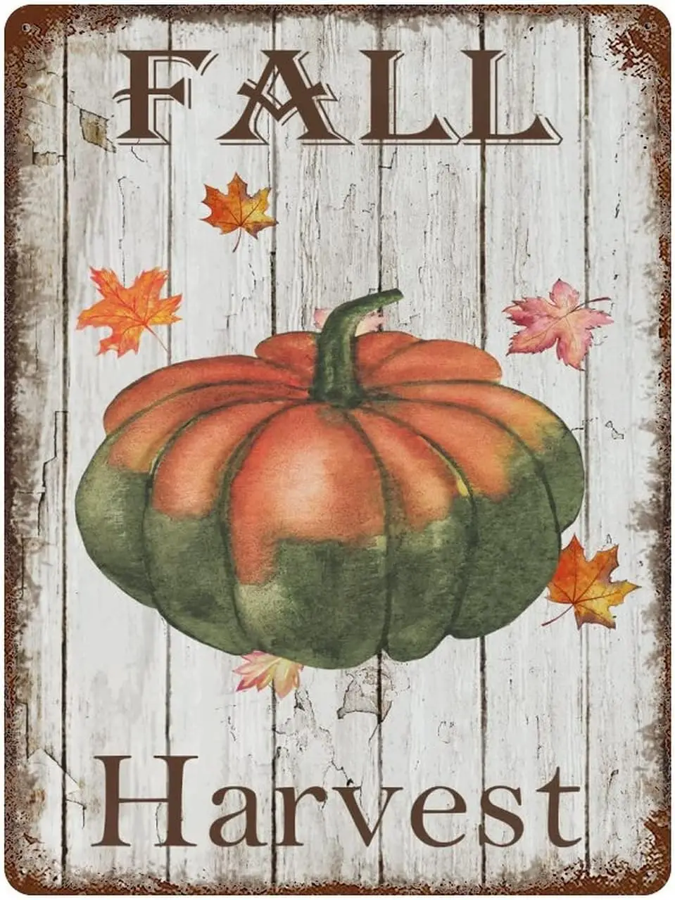 Metallschilder, lustiges Herbst-Ernteschild mit Kürbis und Ahornblättern, Blechschild, Thanksgiving, Vintage-Stil