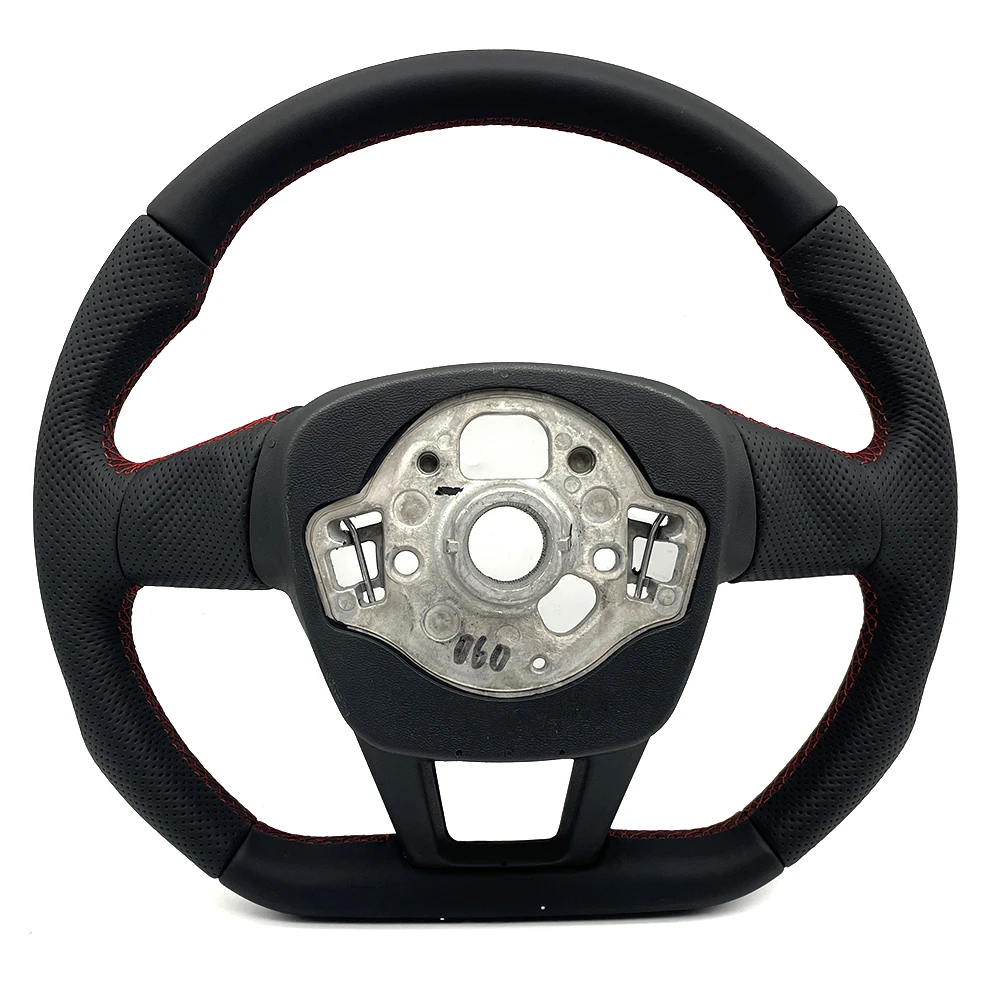 Full leather perforated steering wheel For Audi A6 C8 red line steering wheel