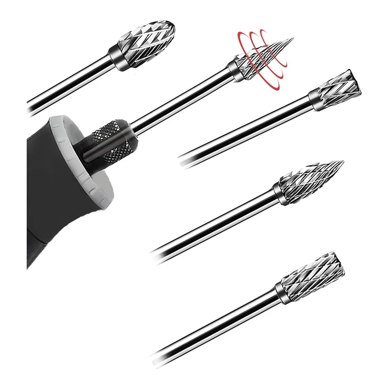 ABNO-20 Pcs Double Cut Carbide Rotary Burr Set 1/8In For Metal Glass Woodworking, Drilling, Polishing Cutting With 2 Collets