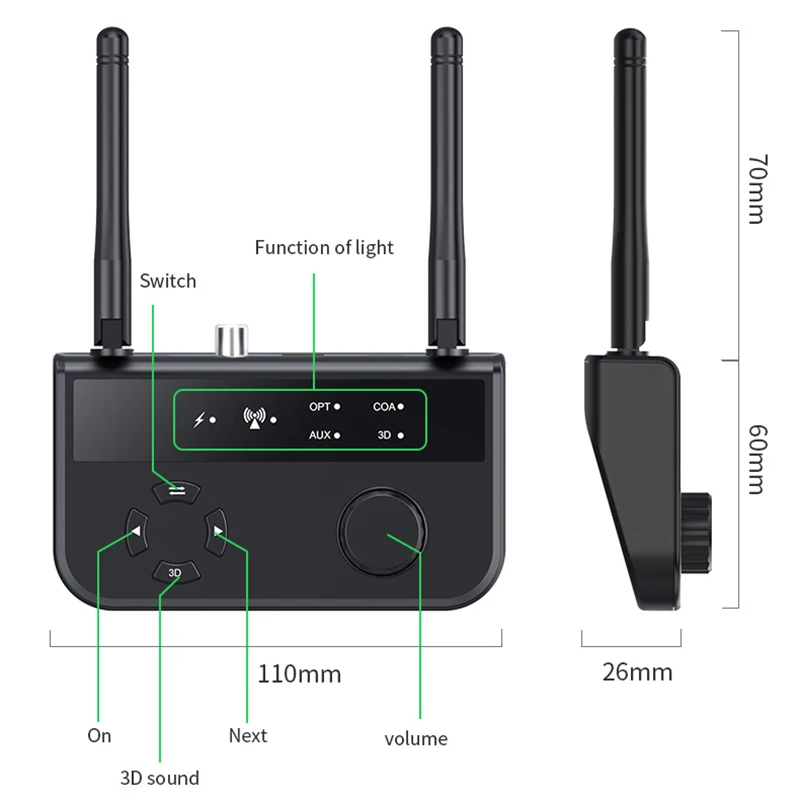 3D Stereo Bluetooth 5.3 Audio Receiver Optical/Coaxial/3.5mm AUX Analog Digital Signal Output Wirelss Adapter For Car Speaker