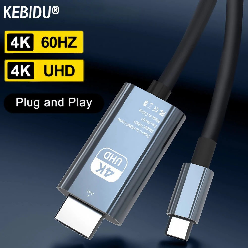 4K 60Hz Type C to HDMI Adapter Type C Cable HDTV Converter Cable for iPhone 16 TV Converter MacBook Air iPad Samsung Book Laptop