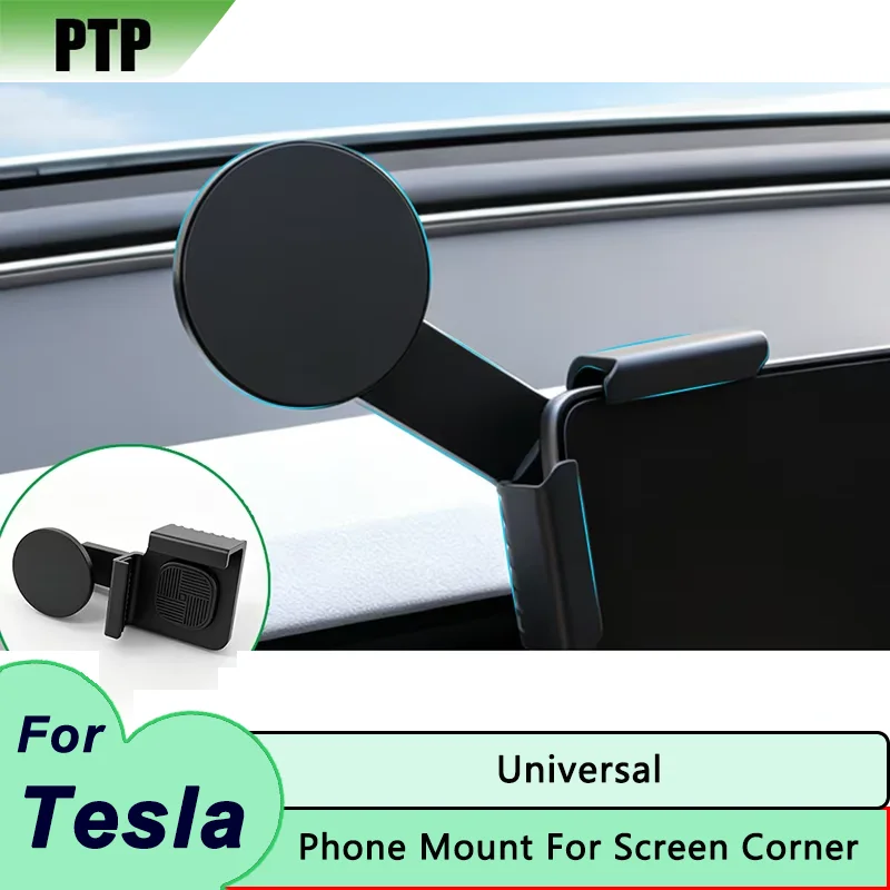 Magnetic Screen Corner Phone Mount For Tesla Model 3 Y S X Strong Magnet Car Phone Holder ABS & Aluminum Alloy Matte Black