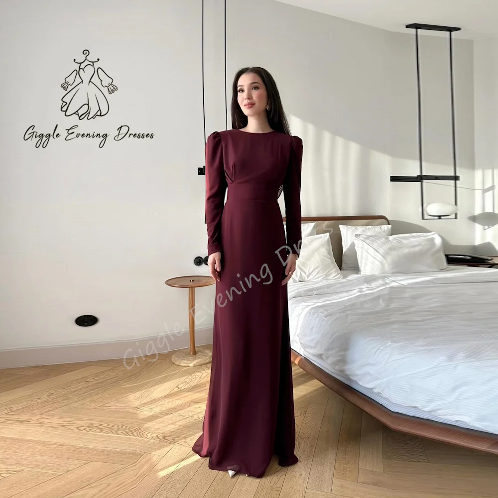 Personalizado giggle vestido de noite em linha reta o-pescoço sem costas moda crepe ruched elegante formal saudita vestido de noite para mulher 2024