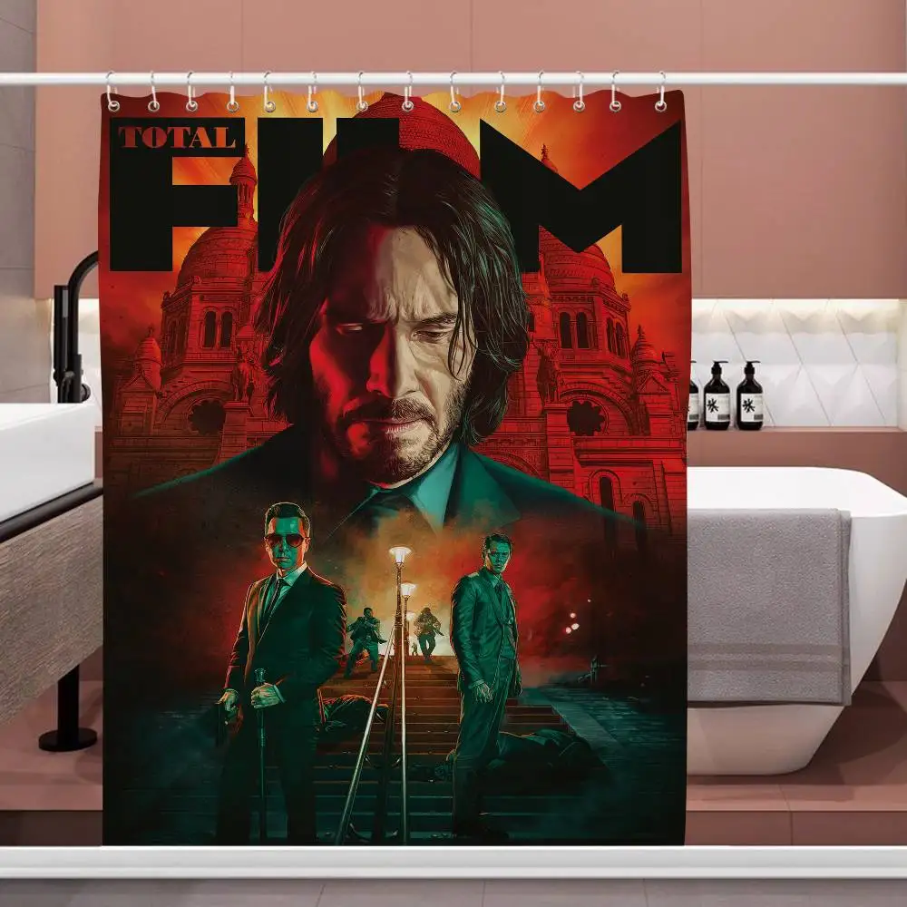 Klassischer Film John Wick Duschvorhang Outdoor Landschaft Sommerurlaub Badezimmer Dekor Urlaub Polyester Badvorhang mit Haken