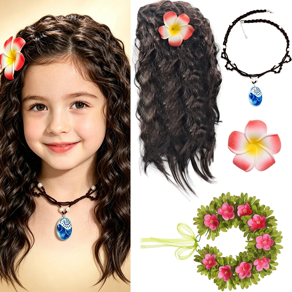 Moana Garland and Necklace Girls Tropical Island Style Dress Up Accessory Set Kids Children Beach Birthday Party Cosplay Costume