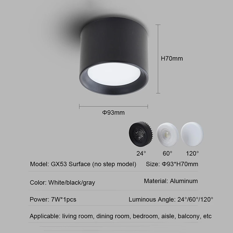 Surface Mount círculo LED Downlight com substituível Gx53 Lâmpada LED 7W LED Spot Light para sala de estar Quarto varanda