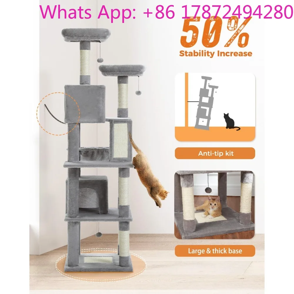Large Cat Tree for Indoor Cats, Multi-Level Plush Cat Condo with 6 Scratching Posts