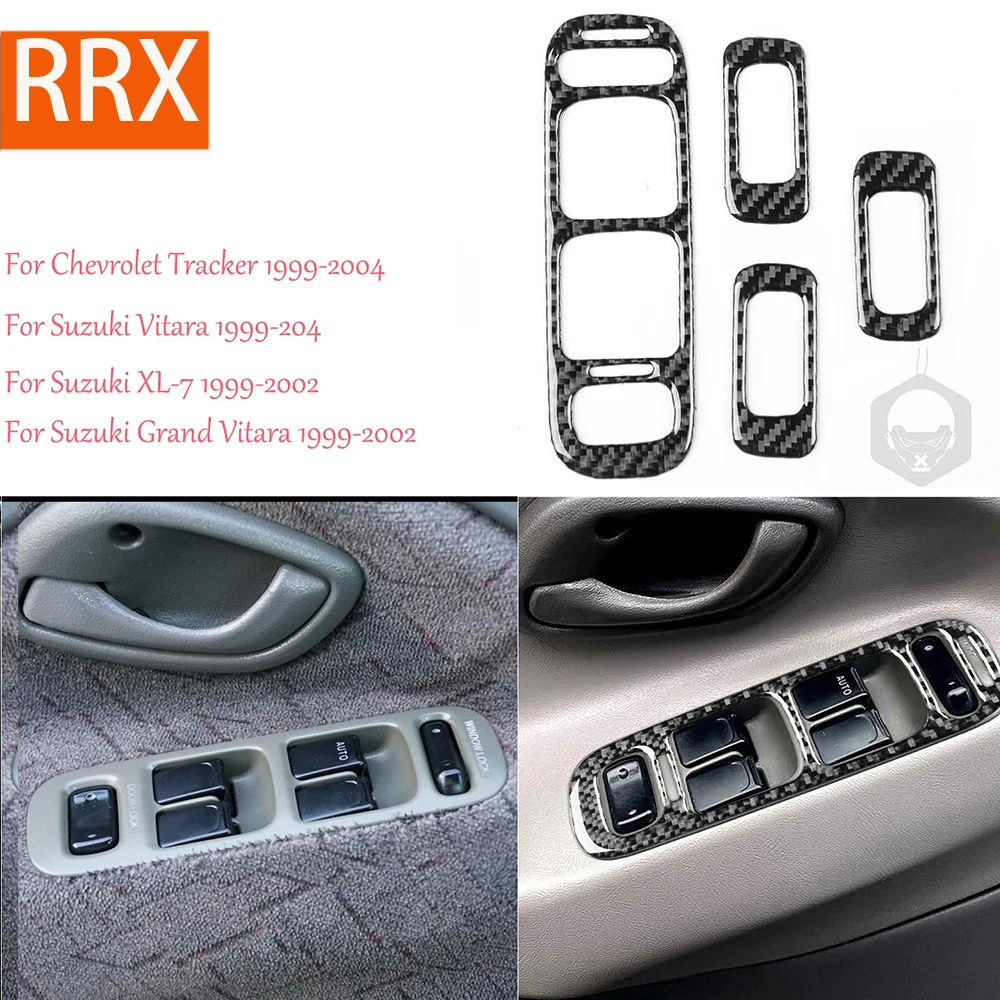 

For Suzuki For Chevrolet 1999 2000 2001 2002 Window Lift Contral Real Carbon Fiber Stickers Cover LHD Car Interior Accessories