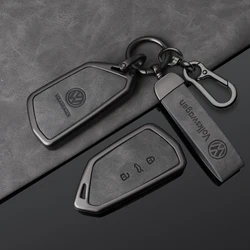 Alloy Leather Car Key Case Full Cover Shell For VW Volkswagen ID.3 ID.4 Golf 8 2022 2023 MK8 Auto Keyless Keychain Accessories