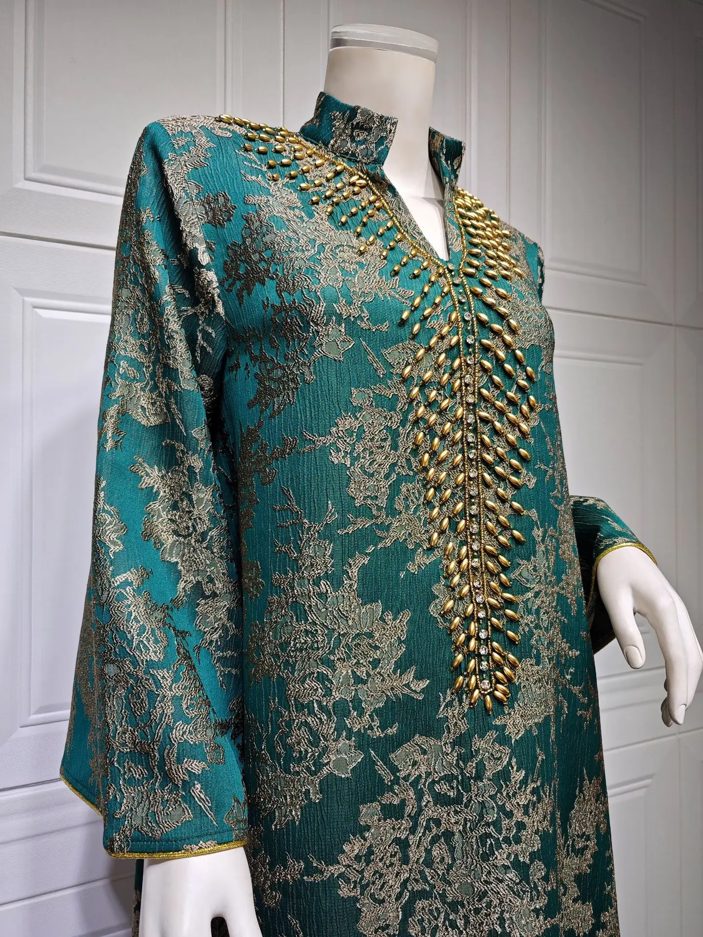 Muslim Ramadan Eid Embroidery Beading Casual Abaya For Women Jalabiyat Gulf Bindalli Long Sleeve Evening Gown