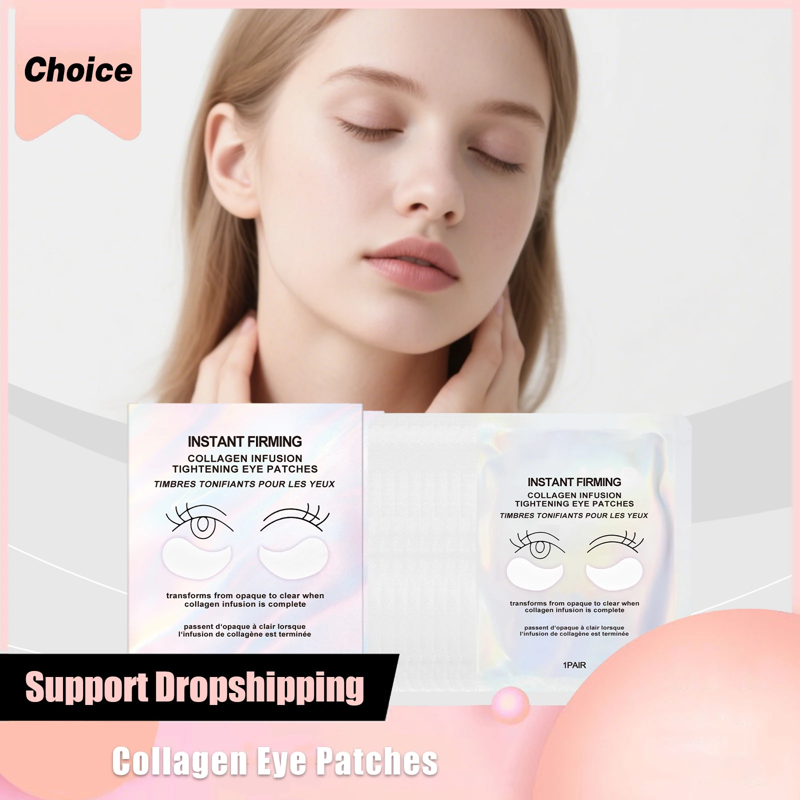 Collagen Tightening Eye Patch for Dark Circles Puffy Eye Bags Reduction Hydrating Firming Hyaluronic Acid Infused Under Eye Mask