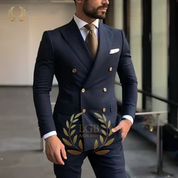 Men's navy blue double-breasted suit 2-piece suit - formal office business suit, classic slim fit new advanced custom suit