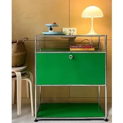 طاولة بجانب السرير مستعملة من الفولاذ المقاوم للصدأ، غرفة نوم USM، رف حديث وبسيط، وحدة حمراء صافية، تخزين، خزانة جانبية للتلفزيون، كاملة #2