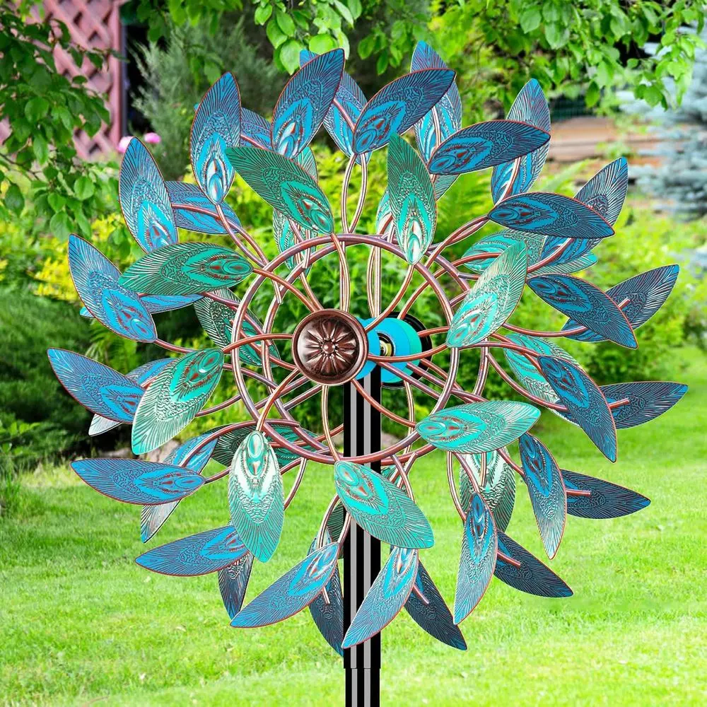 

66 Двунаправленный металлический ветряной спиннер, водонепроницаемый, 360° ° Кинетическое искусство для патио и сада (винтажный синий)