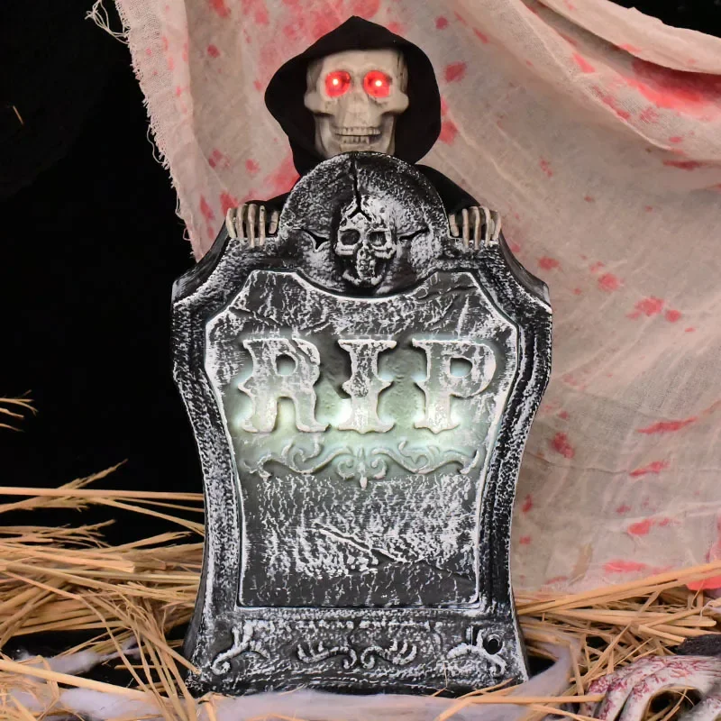 [Funny] Halloween Terror Scary Lifting Skull tombstone Skeleton lighting eyes Ghostly sound decoration Decor House Party Props