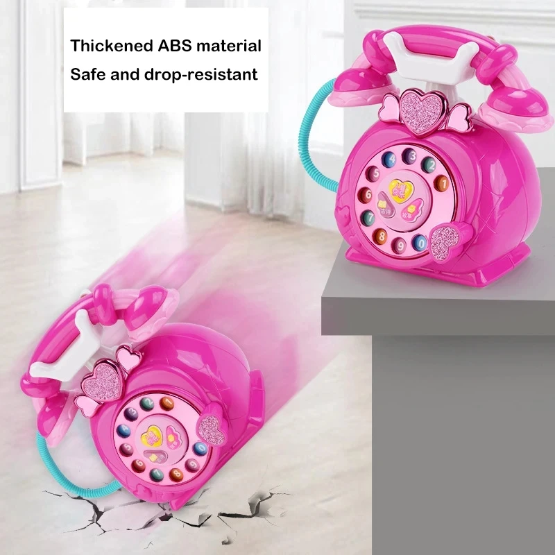 Kids Early Education Simulation Phone Toy With Music And Lights Pink Princess Landline Storytelling Puzzle Toys Gift For Girls