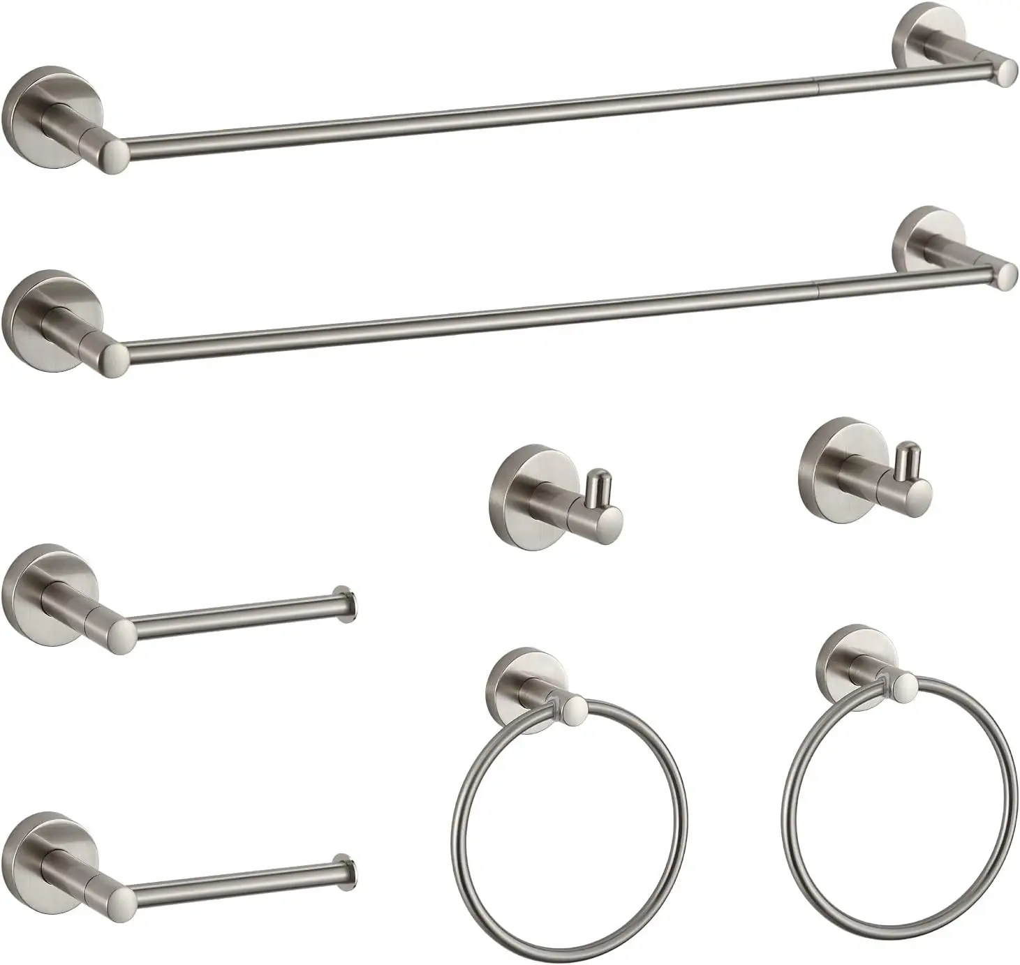 

8-Piece Brushed Nickel Bathroom Accessory Set with Towel Bar, Modern Hardware for Home Decor