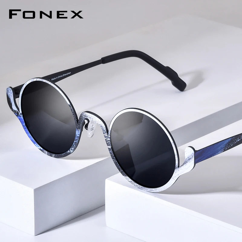 FONEX Titanium Sunglasses Women Brand Design Vintage Retro Round Sun Glasses Men Japanese Shades 85935T