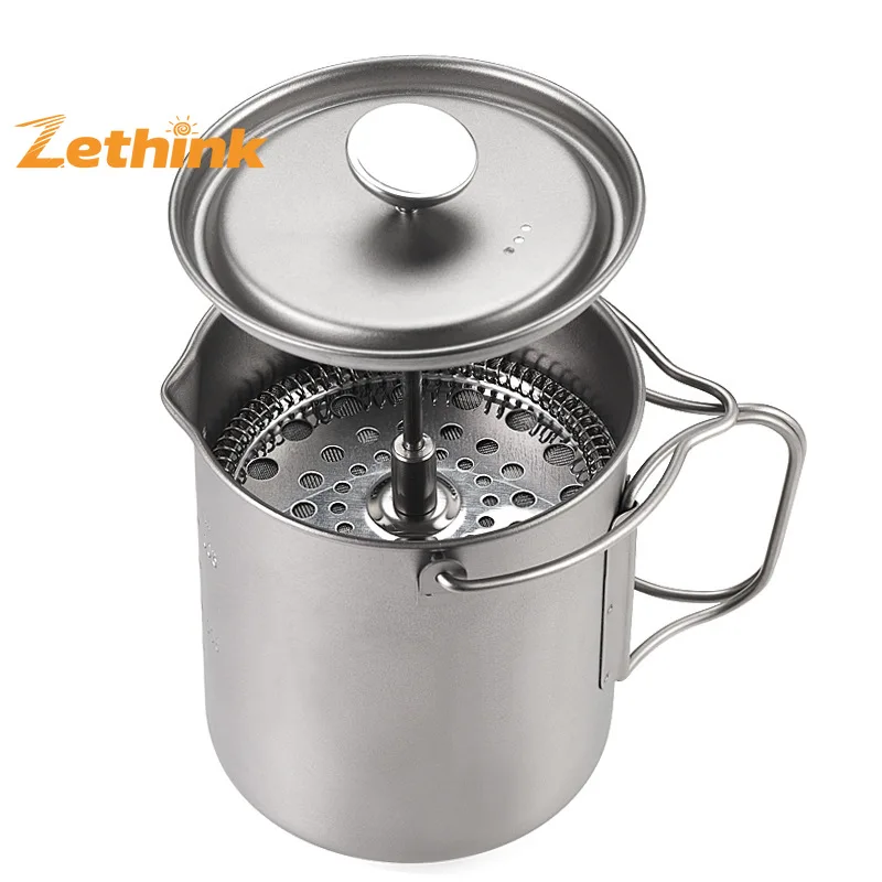 

Outdoor Titanium French Press Coffee Pot Filter Water Cup, Wide Mouth Traveler's Beverage Set, Lightweight Camping Drinkware Kit