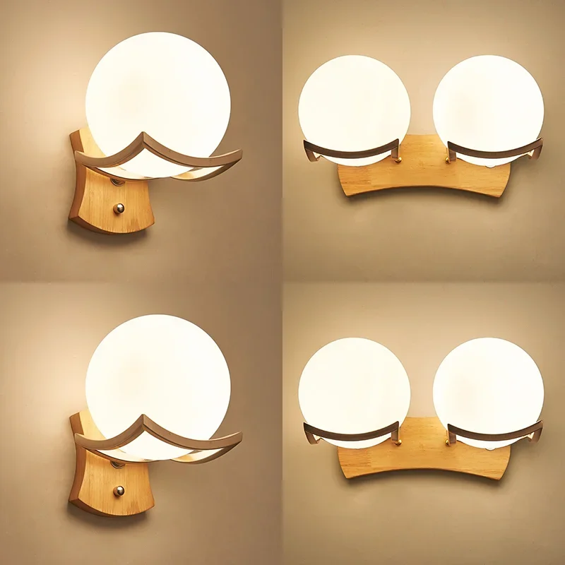 Minimalist Wall Light Modern European Style Bedroom Corridor Wooden Wall Lamp