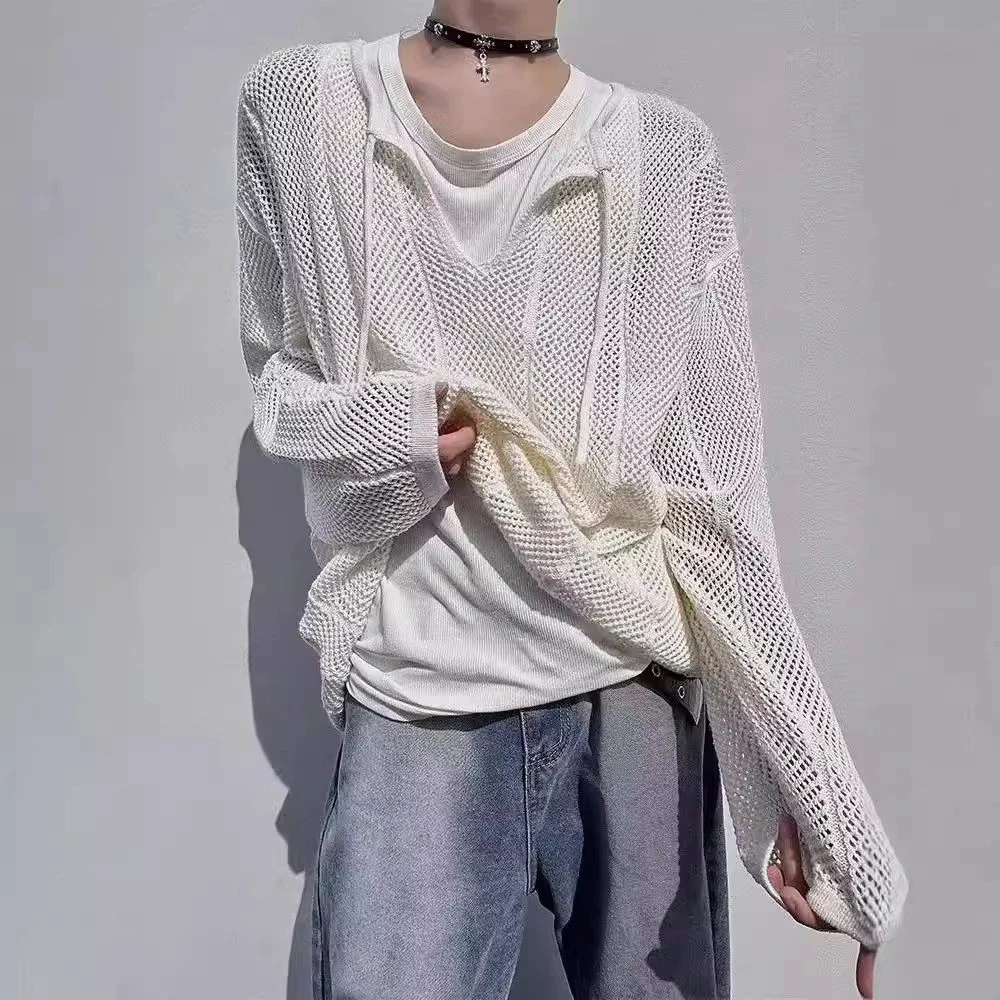 

Mens Y2k Hollowed Out Outer Layer Breathable Thin Slim Knitwear Streetwear Fashion Outdoor Versatile Top Men'S Clothing 2026 New
