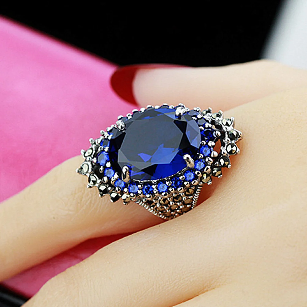 

for Women Retro Thai Silver Vintage Damenring Rot Women's Finger