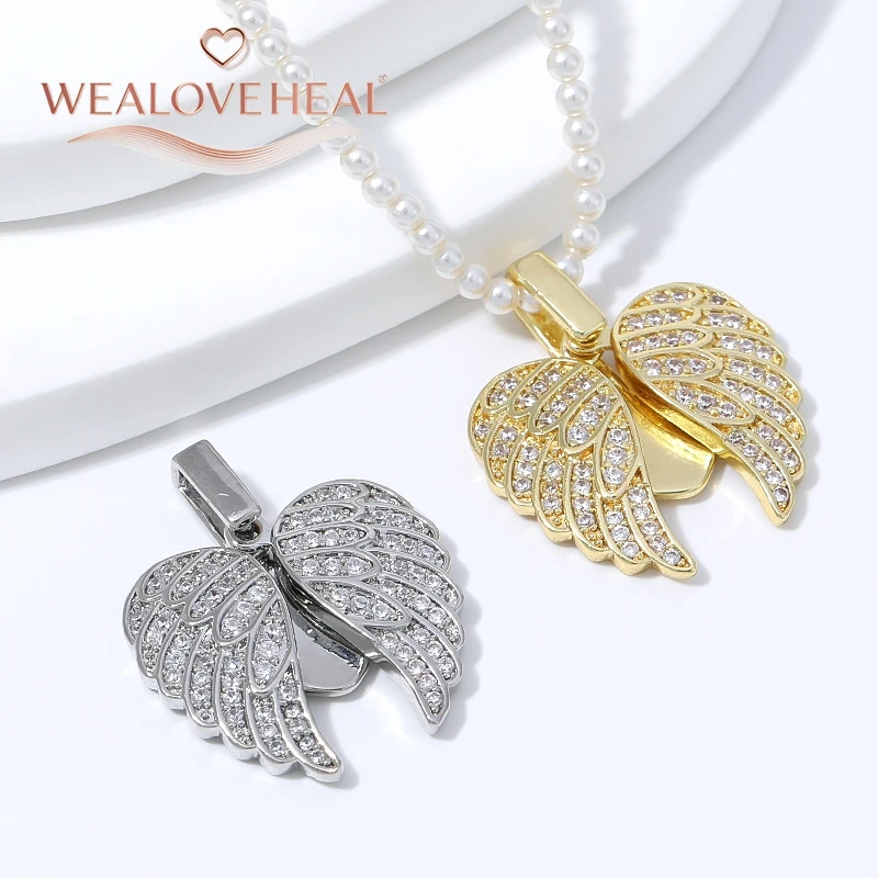 anhänger schmuckherstellung, 18K vergoldeter Messing-Anhänger mit Engelsflügeln und Herz für DIY-Schmuckherstellung, mikropavé-besetzter CZ-Flügel-Anhänger, DIY-Halskettenzubehör – Detail 21