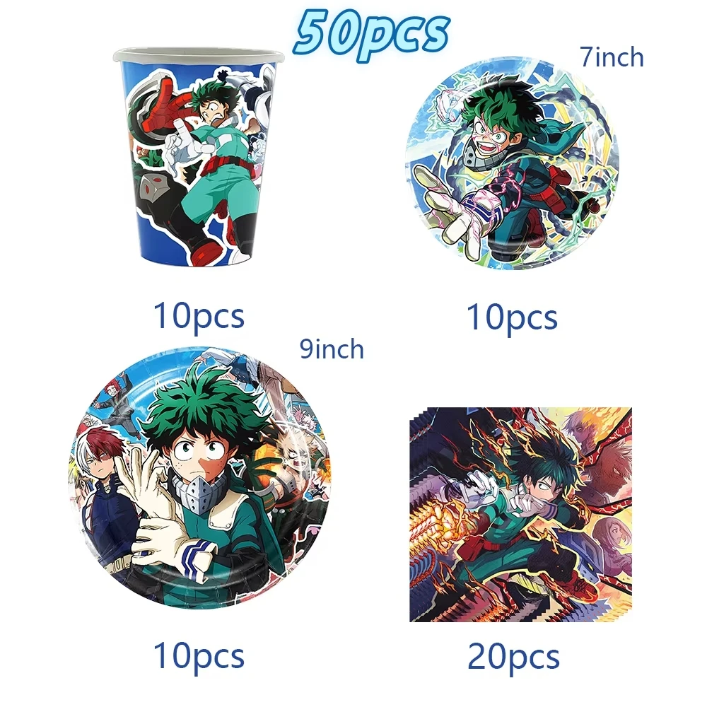 My Hero Academia Geburtstagsparty-Dekoration, Einweggeschirr, Tassenteller, Ballon-Hintergrund, Banner, Kinderbevorzugung, Babyparty-Zubehör – Detail 13
