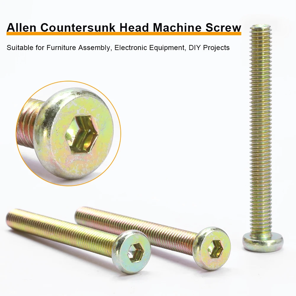JUIDINTO 2-10pcs Hex Socket Flat Head Screws Furniture Bolts Color Zinc Plating Allen Countersunk Connector Screws for Bed M6 M8