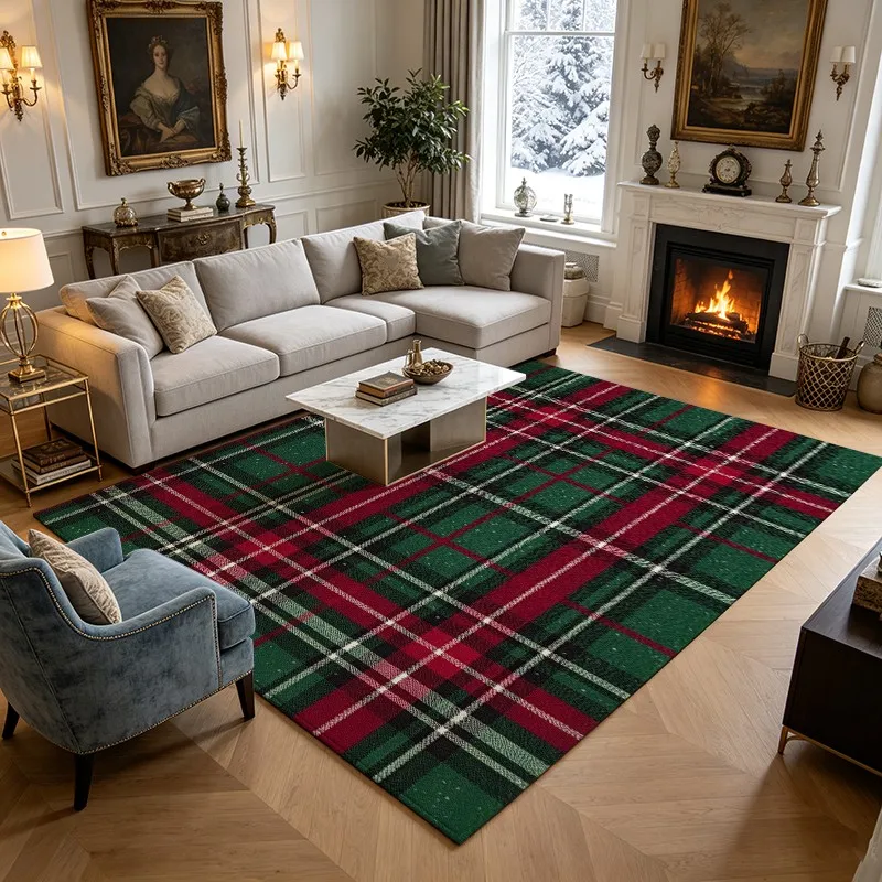 1 Piece Tartan Plaid Carpet, Soft Comfortable, All Season, lightweight Easy to Maintain, Home Decor, Living Room, Bedroom, Dining Room, Winter, Autumn