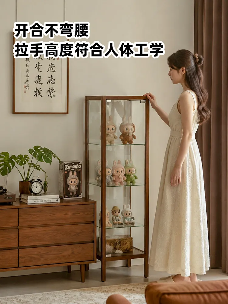 Medieval style small glass wine cabinet narrow transparent dustproof figure display cabinet against the wall living room TV side