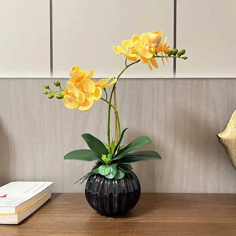 High-end artificial flowers new chinoiserie hand feeling phalaenopsis office soft furnishing silk flowers living room fake