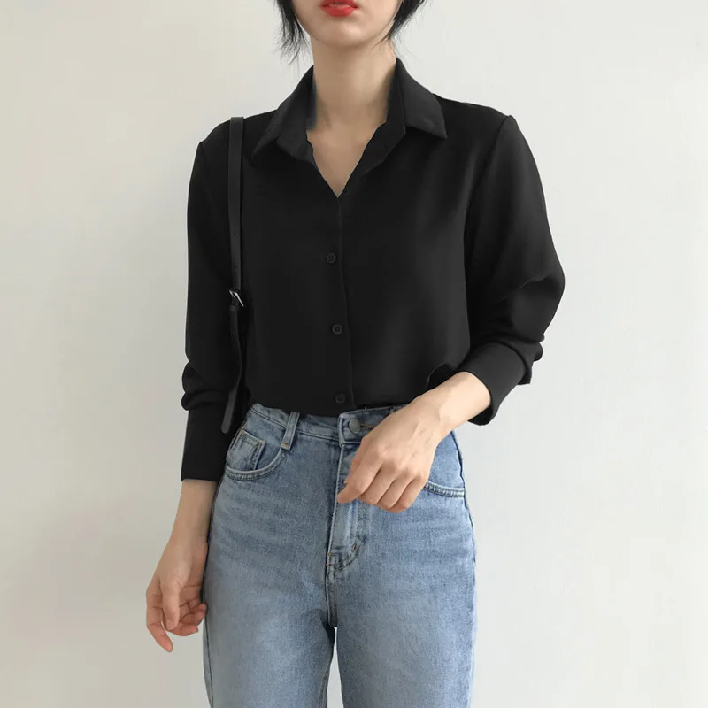 2024 Autumn New Long Sleeve Women Shirts Fashion Turn Down Collor Chiffon Blouses Office Lady Elegant Loose Tops