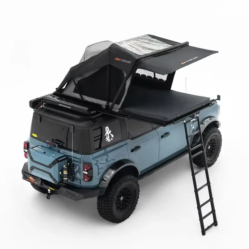 Fiberglass Base Car Rooftop Tent Extendable Hard Shell Roof Top Tent with Inflatable Mattress Camping