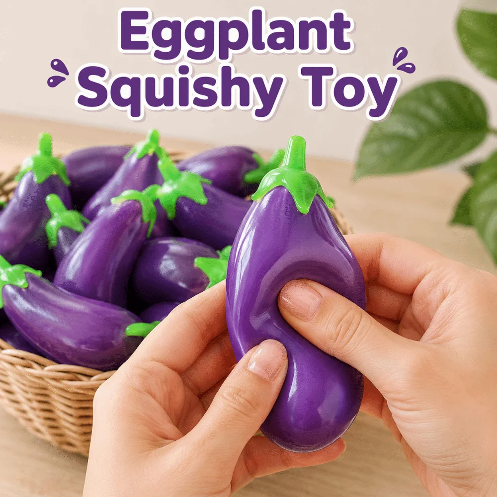 Realistic Eggplant Squishy Toy Anxiety Relief Hand Relax Eggplant Squeeze Toy Comfortable Kneading TPR Fidget Toy