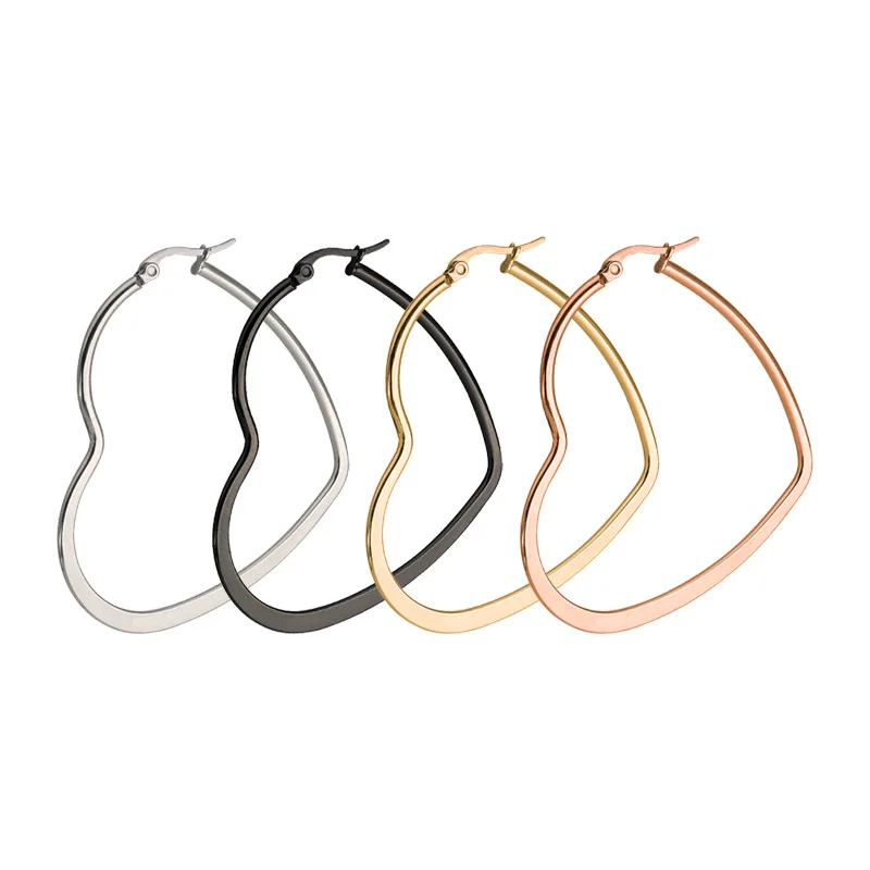 

Hot Sale Fashion Women Girls Flat Peach Big Heart Silver Color Rose Gold Steel Hollow Heart Shape Hoop Huggie Earrings Jewelry