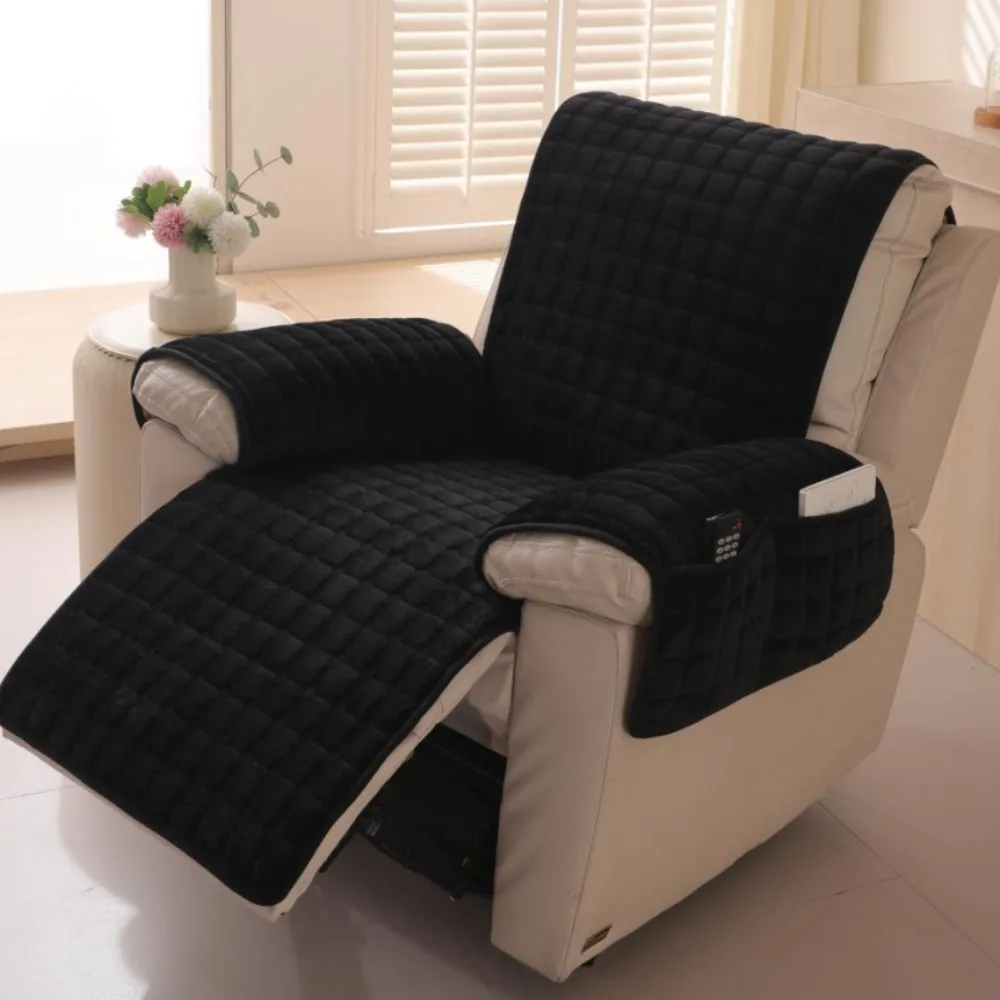 Elastic Band 1 Seat Recliner Sofa Cover Non-Slip Wear Resistant Single-seat Slipcover Warm with Armrests Pockets Chair Cover