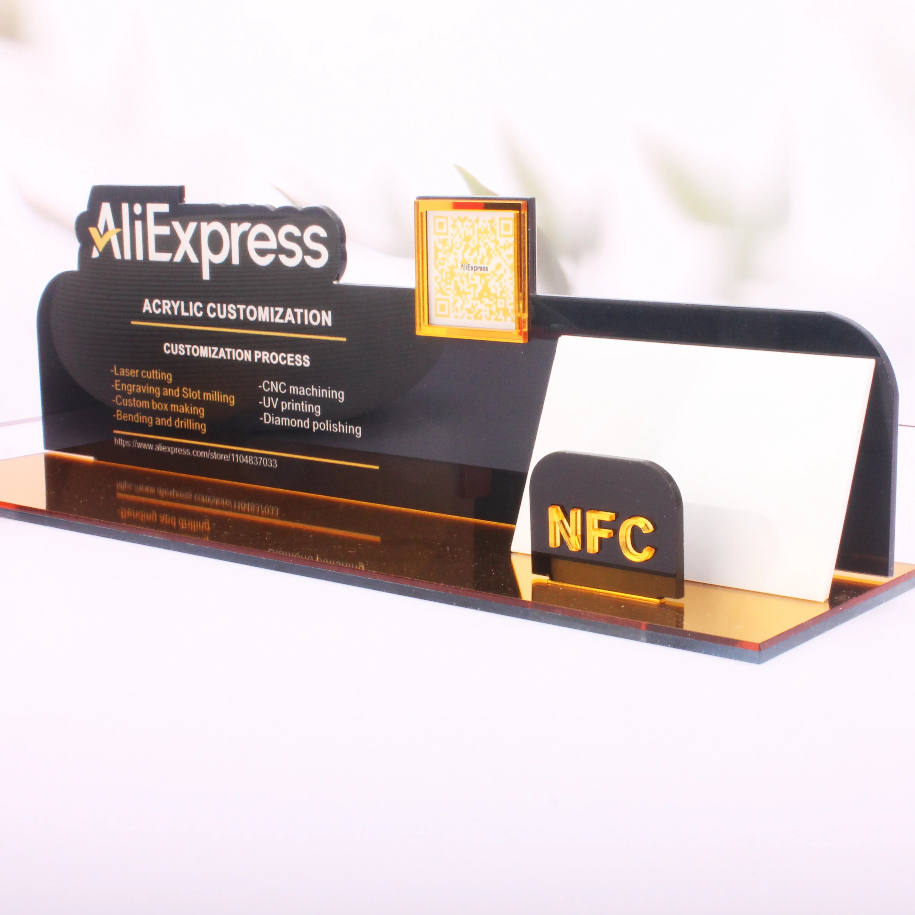 Custom Business Card NFC QR Code Acrylic Social Media Signs Scan QR Code Personalized Follow Standing Acrylic Gold Icon Plate
