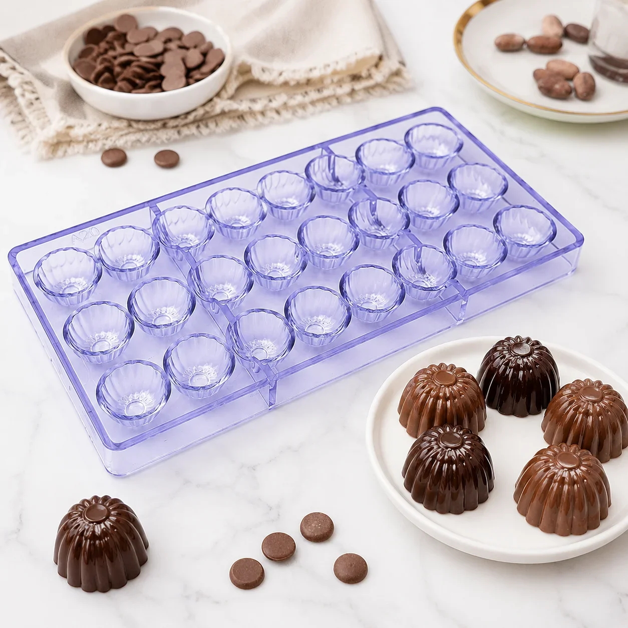 24-Cavity Fluted Cup Polycarbonate Chocolate Mold, Ribbed Dome Bonbon Candy Confectionery Making Mold for Home and Bakery